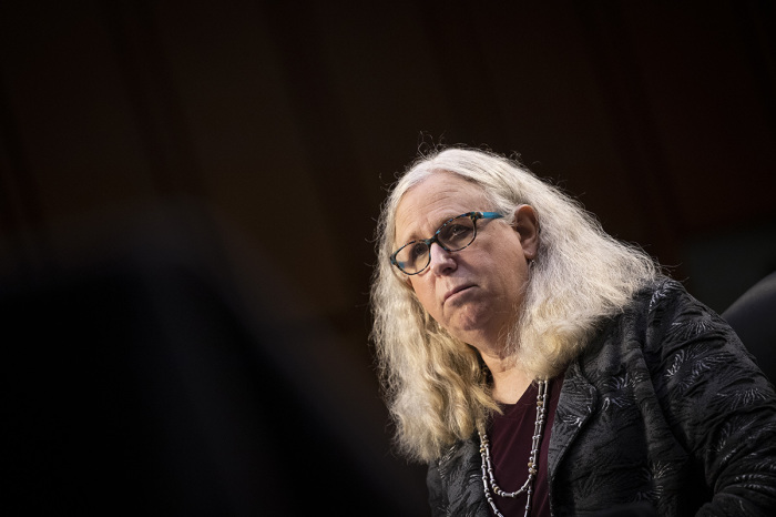 Rachel (Richard) Levine, a trans-identified nominee for Assistant Secretary in the Department of Health and Human Services, testifies at his confirmation hearing before the Senate Health, Education, Labor, and Pensions Committee on February 25, 2021, on Capitol Hill in Washington, D.C. Levine previously served as Secretary of the Pennsylvania Department of Health.