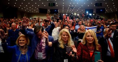 Supporters pray as President Donald Trump speaks during an 'Evangelicals for Trump' campaign event held at the King Jesus International Ministry on Jan. 3, 2020 in Miami, Florida.