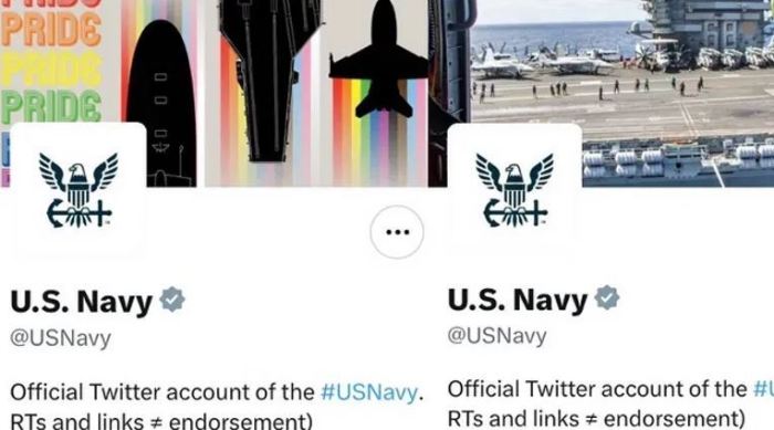 A screenshot of the Twitter header image for the U.S. Navy.