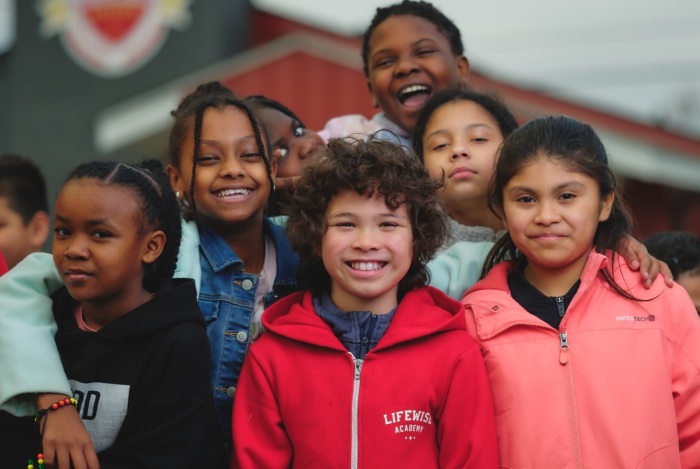 Children involved in LifeWise Academy, a Christian ministry that provides release time Bible instruction for public school students, pose in this file photo.