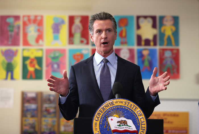 California Gov. Gavin Newsom speaks during a news conference after meeting with students at James Denman Middle School on October 01, 2021, in San Francisco, California.