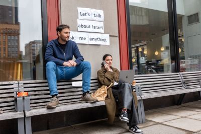 Milton Cohen and Healy, both students from Israel, offer to speak with students about their home country on the campus of New York University (NYU) as tensions between supporters of Palestine and Israel increase on college campuses across the nation on October 30, 2023 in New York City. The Biden administration is announcing new actions in an attempt to crack down on antisemitic incidents on college campuses following the Hamas terror attacks on Israel. Many Jewish and Israeli students have felt threatened after large and vocal demonstrations against the fighting in Gaza broke out at numerous universities.
