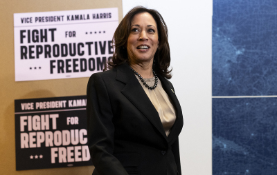 Vice President Kamala Harris arrives to speak during her visit to a Planned Parenthood clinic in Saint Paul, Minnesota, on March 14, 2024. Harris toured an abortion clinic, highlighting a key election issue in what U.S. media reported was the first ever visit by a president or vice president to an abortion facility.