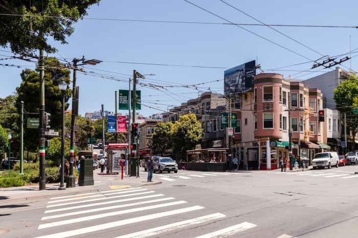 The Little Italy neighborhood surrounds San Francisco’s Washington Square.