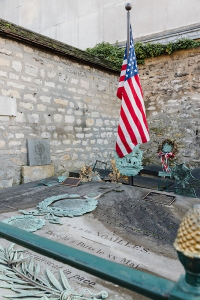 The grave of the Marquis de Lafayette at Picpus Cemetery in Paris.