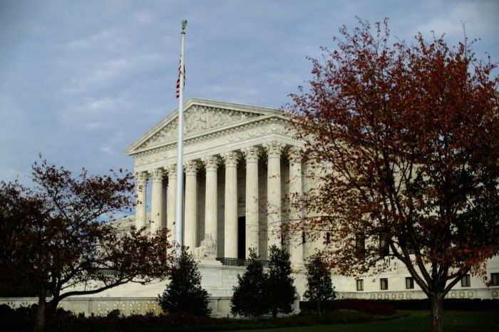 The U.S Supreme Court building is framed by fall foliage on Nov. 6, 2015, in Washington, D.C.
