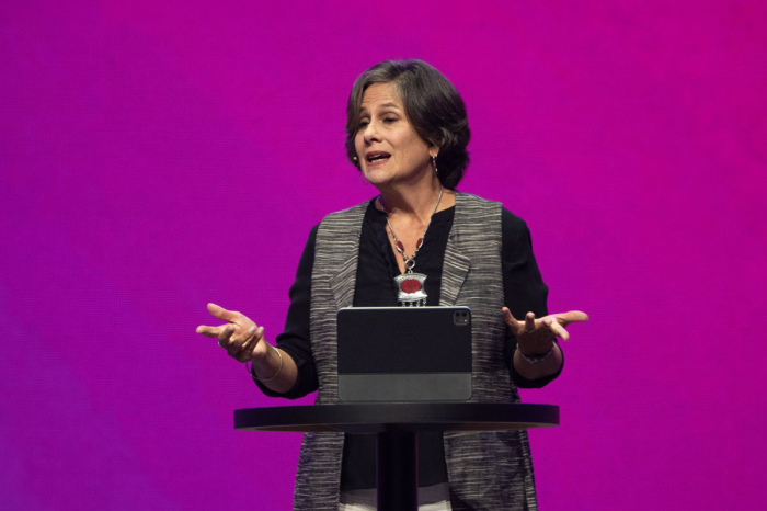 Ruth Padilla DeBorst, an associate professor at Western Theological Seminary in Holland, Michigan, speaks at the Fourth Lausanne Congress on World Evangelization in Incheon, South Korea, on Sept. 23, 2024.