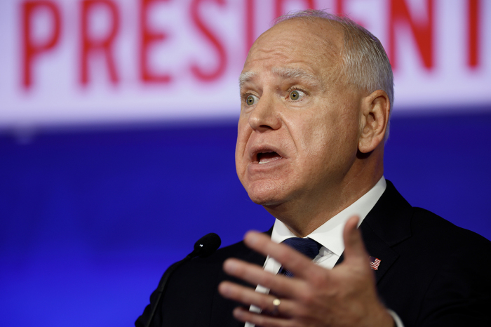 Democratic vice presidential candidate, Minnesota Gov. Tim Walz, speaks during a debate at the CBS Broadcast Center on Oct. 1, 2024, in New York City. This is expected to be the only vice presidential debate of the 2024 general election.