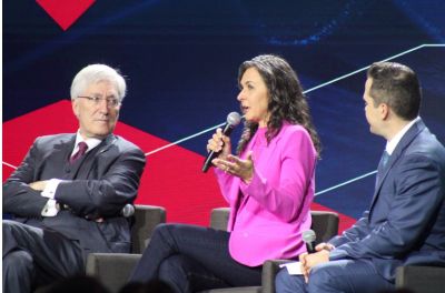 Robert George (L), Katy Faust (C) and Brent Keilen (R) speak on a panel about biblical principles and politics during the Pray Vote Stand summit in Washington, DC, on Oct. 4, 2024.