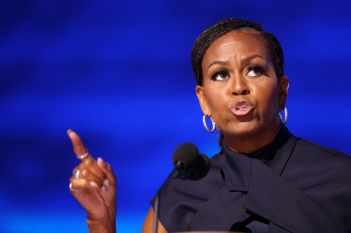 Former first lady Michelle Obama speaks on the second day of the Democratic National Convention (DNC) at the United Center in Chicago, Illinois, on Aug. 20, 2024.