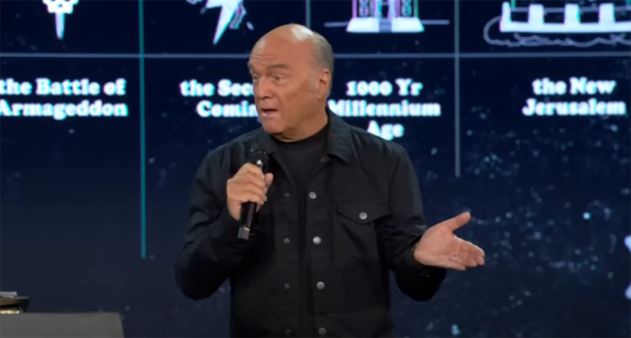 Pastor Greg Laurie preaches at Harvest Bible Fellowship in Riverside, California, on August 20, 2023.