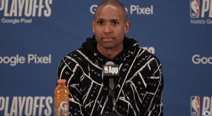 National Basketball Association star Al Horford at a press conference in May 2024.