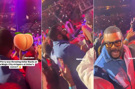 Tongues-talking Tyler Perry caught on video raining ‘dollars’ on stripper at Usher concert
